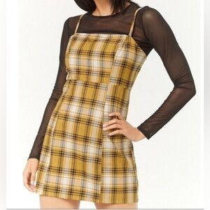 💥Riley & James Women Retro Vibes Plaid Bodycon Dress Mustard Yellow L